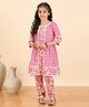 StyloBug Cotton Woven Three Fourth Sleeves Floral Printed Lace Detailed Coordinating Kurti Pant Set - Pink