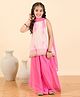 StyloBug Woven Sleeveless Ethnic Foil Motifs Printed Pleated Kurti Palazzo With Dupatta Set - Pink