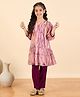 StyloBug Silk Woven Three Fourth Puffed Sleeves Abstract Printed Kurti & Pant Set - Multi Colour