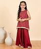 StyloBug Silk Woven Sleeveless Bandhani Printed Kurti Palazzo Set - Maroon