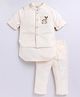 LITTLE COLLARS Jacquard Knit Full Sleeves Solid Kurta & Pajama With Reindeer Designed Jacket Set - Cream