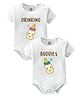 Baby Buzz Pack Of 2 100% Cotton Knit Twins Theme Half Sleeves Drinking Buddies Text Printed Onesies - White
