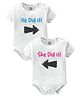Baby Buzz Pack Of 2 100% Cotton Knit Twins Theme Half Sleeves He Did It & She Did It Text Printed Onesies - White