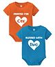 Baby Buzz Pack Of 2 100% Cotton Knit Twins Theme Half Sleeves Prayed For One & Blessed With Two Text Printed Onesies - Blue & Orange