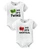 Baby Buzz Pack Of 2 100% Cotton Knit Twins Theme Half Sleeves Yes We Are Twins & No We Are Identical Text Printed Onesies - White