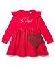 Babyhug Cotton Knit Full Sleeves Glitter Frock with Sling Bag & Beautiful Embroidery - Red