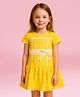 Cutecumber Cotton Woven Half Sleeves Floral Embroidered & Bow Applique Detailed Dress - Yellow