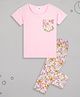 Sheer Love Cotton Jersey Knit Half Sleeves Floral Printed Coordinating Night Suit Set - Pink