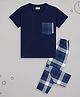 Sheer Love Cotton Jersey Knit Half Sleeves Checked Coordinating Night Suit Set - Navy Blue