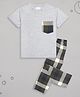 Sheer Love Cotton Jersey Knit Half Sleeves Checked Coordinating Night Suit Set - Grey