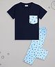 Sheer Love Cotton Jersey Knit Half Sleeves Sail Boat & Anchor Printed Coordinating Night Suit Set - Navy & Light Blue