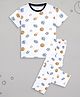 Sheer Love Cotton Jersey Knit Half Sleeves Sports Theme Printed Coordinating Night Suit Set - White