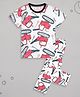Sheer Love Cotton Jersey Knit Half Sleeves Construction Vehicles Printed Coordinating Night Suit Set - White