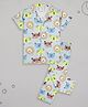 Sheer Love Poplin Woven Half Sleeves Wild Animals Printed Coordinating Night Suit Set - Light Blue
