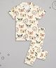 Sheer Love Poplin Woven Half Sleeves Wild Animals Printed Coordinating Night Suit Set - Off White
