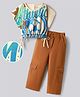 OLLINGTON ST. Cotton Half Sleeves Printed Top & Woven Twill Cargo Trackpant Set - Multicolor & Brown