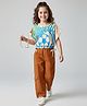 OLLINGTON ST. Cotton Half Sleeves Printed Top & Woven Twill Cargo Trackpant Set - Multicolor & Brown