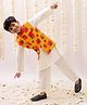 Lil' Drama Knit Full Sleeves Solid Kurta Pyjama With Floral Printed Jacket Set - White & Mustard