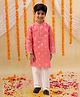 Lil' Drama Chanderi Knit Full Sleeves Foil Birds Printed Kurta Pyjama Set - Peach
