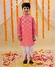 Lil' Drama Chanderi Knit Three Fourth Sleeves Foil Birds Printed Kurta & Dhoti Set - Peach