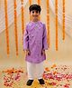 Lil' Drama Chanderi Knit Full Sleeves Floral Foil Printed & Gota Lace Embellished Kurta Pyjama Set - Purple