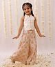 Lil' Drama Knit Sleeveless Sequins Embellished Top With Floral Printed Palazzo Set - Off White