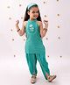 Lil' Drama Rayon Knit Sleeveless Floral Embroidered Gota Lace Embellished Top & Dhoti Set - Green