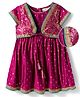 EARTHY TOUCH Viscose Woven Cap Sleeves Ethnic Dress with Attached Jacket & Floral Foil Print - Purple