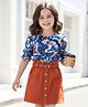 OLLINGTON ST. Chiffon Woven Half Sleeves Printed Top & Twill Skirt Set - Multicolor & Rust