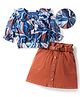 OLLINGTON ST. Chiffon Woven Half Sleeves Printed Top & Twill Skirt Set - Multicolor & Rust