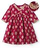 EARTHY TOUCH Georgette Woven Full Sleeves Ethnic Dress With Floral Foil Print - Maroon