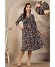 Zelena Woven Three Fourth Sleeves Floral Printed Maternity Dress With Side Zipper Nursing Access - Multi Colour
