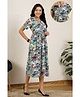 Zelena 100% Rayon Woven Half Sleeves Tropical Theme Printed Maternity Dress With Front Open Nursing Access - Navy Blue