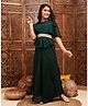 StyloBug Woven Half Batwing Sleeves Lace Embellished Gathered Kurti & Palazzo Set - Green