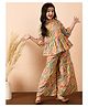 StyloBug Cotton Woven Three Fourth Bell Sleeves Leheriya Printed Gota Lace Embellished Kurti Sharara Set - Multi Colour