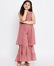 StyloBug Woven Sleeveless Floral Embroidered Gota Lace Embellished Kurti Sharara Set - Pink
