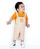 MASHUP Cotton Knit Striped Dungaree With Half Sleeves Animals Printed Tee Set - Orange