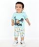 MASHUP Cotton Knit Half Sleeves Animals Printed Tee With Cotton Pique Shorts Set - Green