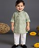 MASHUP Cotton Woven Full Sleeves Leaves Motif Printed Kurta With Pajama Set - Green
