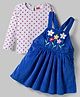 Babyhug Corduroy Knit Floral Embroidered Frock with Full Sleeves Inner Tee & Polka Dot Print - Blue & White