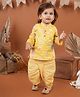 Titrit Cotton Woven Full Sleeves Floral & Leheriya Printed Dhoti Kurta Set - Yellow