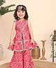 Titrit Cotton Woven Sleeveless Bandhani Printed & Gota Lace Embellished Centre Slit Kurti Sharara Set - Pink