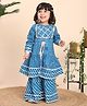 Titrit Cotton Woven Full Sleeves Bandhani & Leheriya Printed Gota Lace Embellished Centre Slit Kurti Sharara Set - Blue