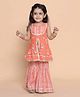 Titrit Cotton Woven Sleeveless Floral Printed & Gota Lace Embellished Kurti Sharara Set - Orange