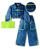 OLLINGTON ST. Sinker Knit Full Sleeves Denim Jacket With Inner Rib Top & Denim Pants - Indigo & Neon Green