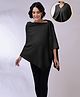 Zelena Bamboo Cotton Woven Three Fourth Cape Sleeves Textured Maternity Premium Breathable Poncho With Front Lift Nursing Access - Black