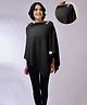 Zelena Bamboo Cotton Woven Three Fourth Cape Sleeves  Textured Premium Breathable Maternity Poncho With Front Lift Maternity Access - Black