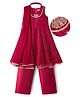 EARTHY TOUCH Woven Sleeveless Halter Neck Kurti Salwar Set with Dupatta & Embroidery - Maroon