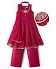 EARTHY TOUCH Woven Sleeveless Halter Neck Kurti Salwar Set with Dupatta & Embroidery - Maroon