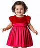 Babyoye Satin Velour Woven Half Puffed Sleeves Party Dress with Floral Applique - Red